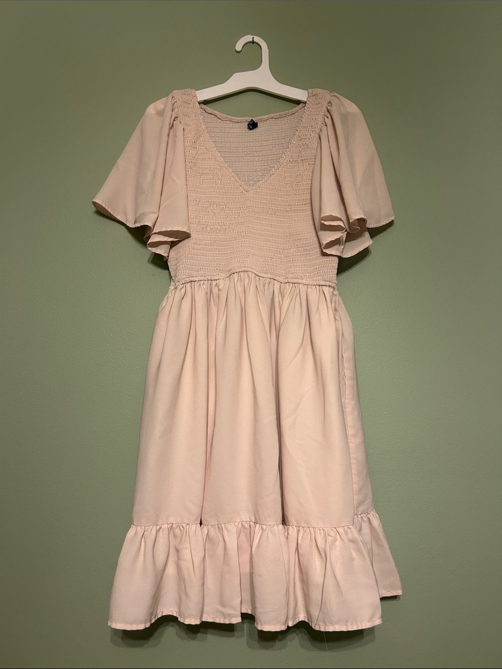 Cream Ruffle Sleeve Lillusory Dress